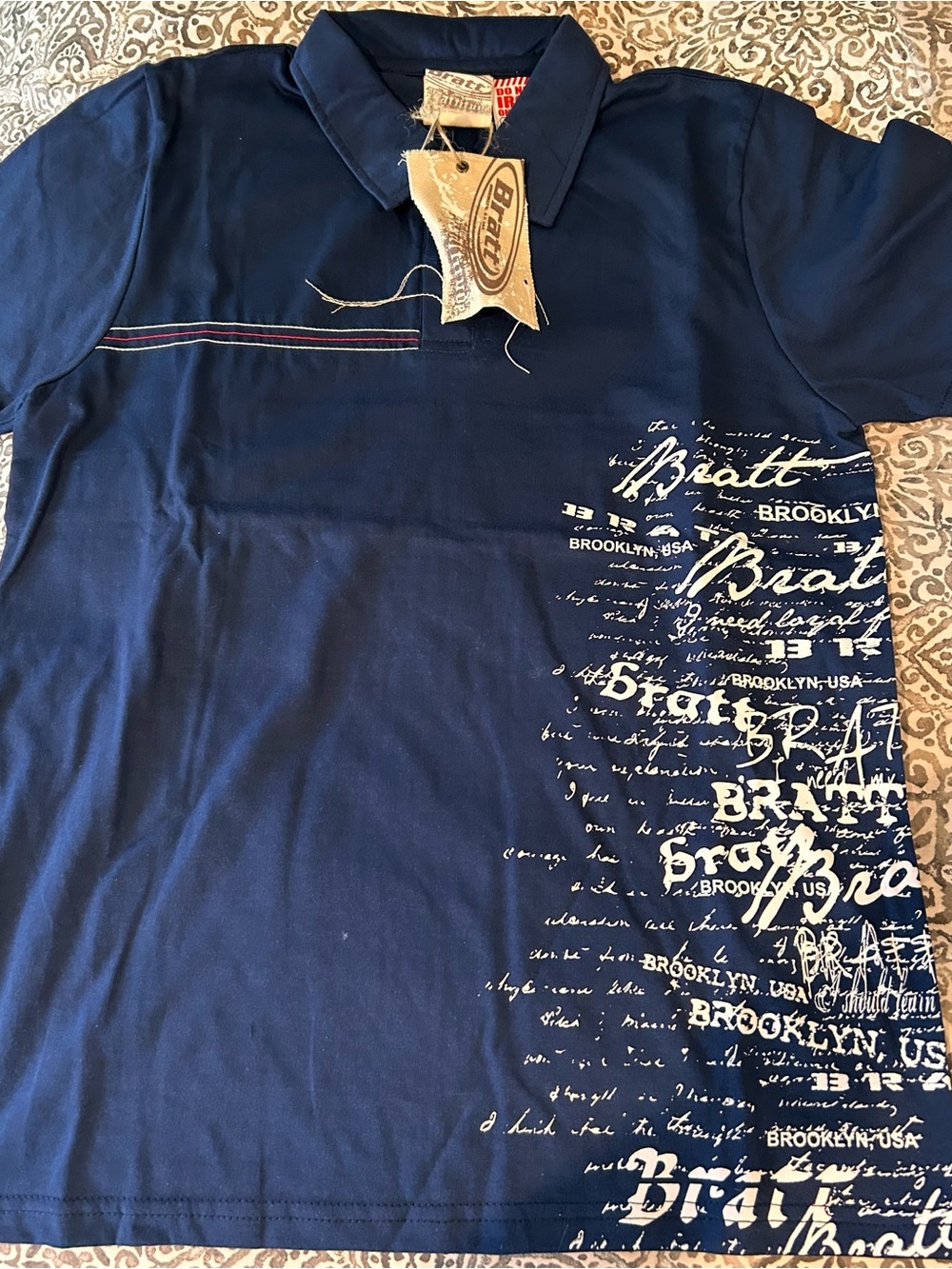 NWT Bratt Brooklyn Y2K Polo - Deadstock Streetwear - Blue. Medium - Small.